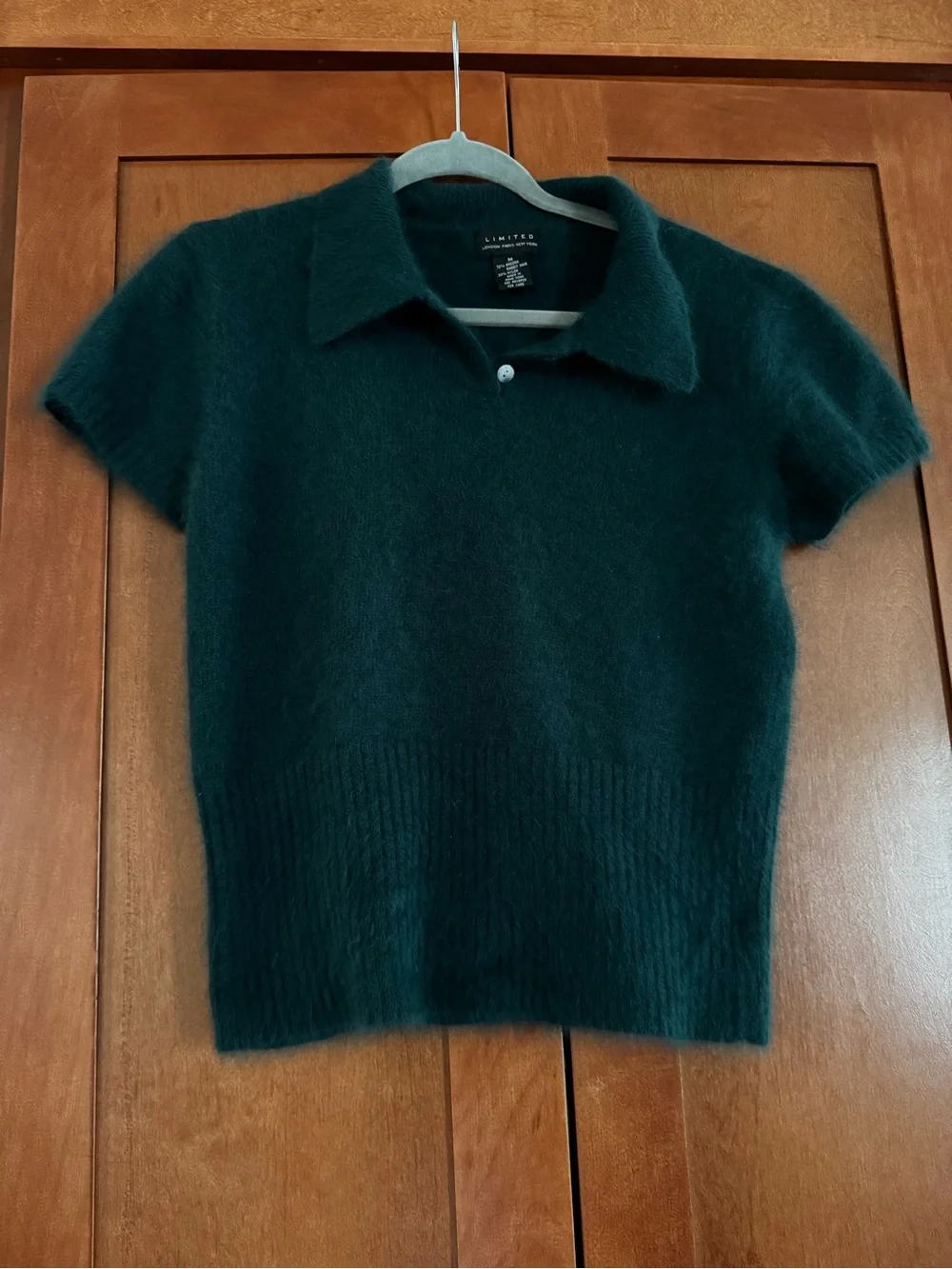 Vintage The Limited Angora Fuzzy Polo Sweater Green Size M 90s